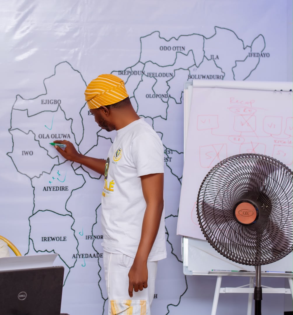 Team lead marking verified LGAs on the Osun map